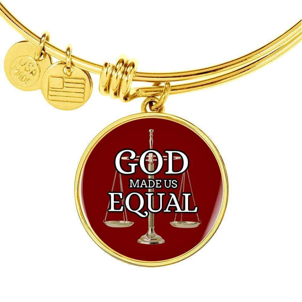 God Made Us Equal Personalized Engraved Gold Circle Bangle Bracelet Custom